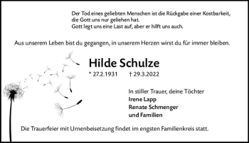 Traueranzeige von Hilde Schulze von vrm-trauer Groß-Gerauer Echo