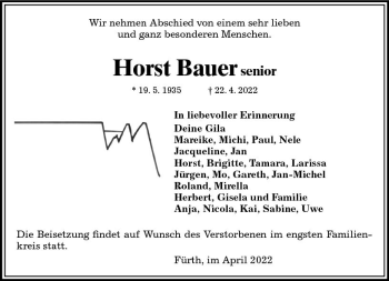 Traueranzeige von Horst Bauer von vrm-trauer Bürstädter/Lamperth. Ztg/Starkenburger