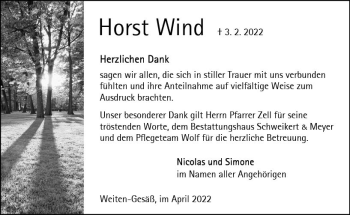 Traueranzeige von Horst Wind von vrm-trauer Odenwälder Echo