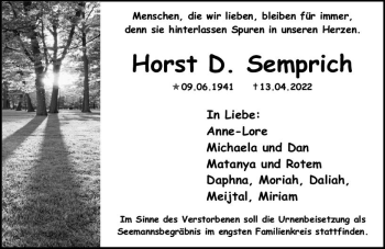 Traueranzeige von Horst D. Semprich von vrm-trauer AZ Mainz