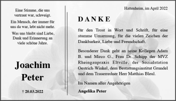 Traueranzeige von Joachim Peter von vrm-trauer Wiesbadener Kurier