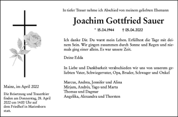 Traueranzeige von Joachim Gottfried Sauer von vrm-trauer AZ Mainz