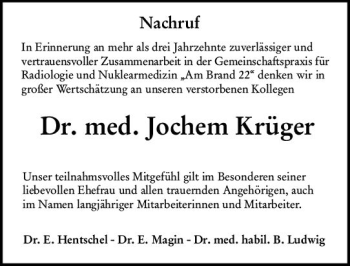 Traueranzeige von Jochem Krüger von vrm-trauer AZ Mainz