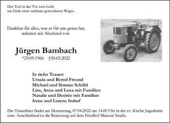 Traueranzeige von Jürgen Bambach von vrm-trauer AZ Mainz