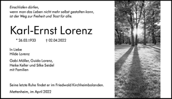 Traueranzeige von Karl-Ernst Lorenz von vrm-trauer Wormser Zeitung