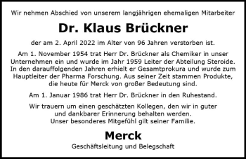Traueranzeige von Klaus Brückner von vrm-trauer Darmstädter Echo