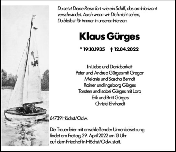 Traueranzeige von Klaus Gürges von vrm-trauer Odenwälder Echo