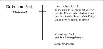 Traueranzeige von Konrad Bech von vrm-trauer AZ Mainz