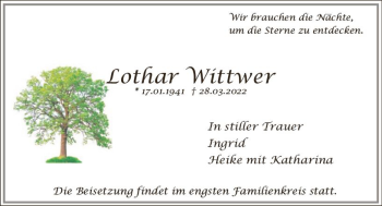 Traueranzeige von Lothar Wittwer von vrm-trauer Bergsträßer Anzeiger
