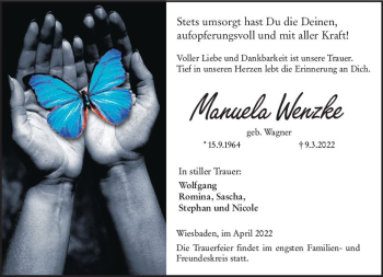 Traueranzeige von Manuela Wenzke von vrm-trauer Wiesbadener Kurier