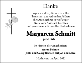 Traueranzeige von Margareta Schmitt von vrm-trauer Hochheimer Zeitung