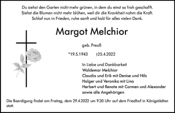 Traueranzeige von Margot Melchior von vrm-trauer Rüsselsheimer Echo / MainSpitze