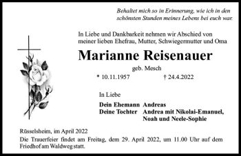 Traueranzeige von Marianne Reisenauer von vrm-trauer Rüsselsheimer Echo / MainSpitze