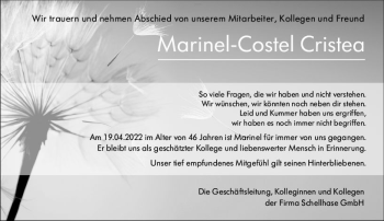 Traueranzeige von Marinel-Costel Cristea von vrm-trauer Rüsselsheimer Echo / MainSpitze