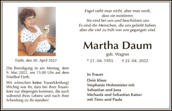 Traueranzeige von Martha Daum von vrm-trauer Bürstädter/Lamperth. Ztg/Starkenburger