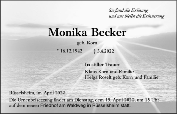 Traueranzeige von Monika Becker von vrm-trauer Rüsselsheimer Echo / MainSpitze