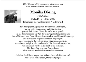 Traueranzeige von Monika Döring von vrm-trauer Wiesbadener Kurier