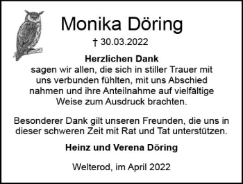 Traueranzeige von Monika Döring von vrm-trauer Wiesbadener Kurier