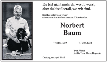 Traueranzeige von Norbert Baum von vrm-trauer DieburgerAnzeiger/Groß-Zimmerner Lokala