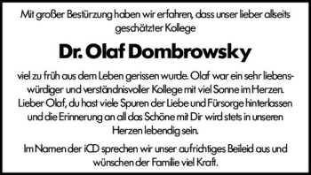 Traueranzeige von Olaf Dombrowsky von vrm-trauer Wiesbadener Kurier