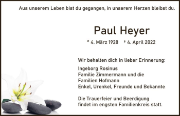 Traueranzeige von Paul Heyer von vrm-trauer AZ Mainz