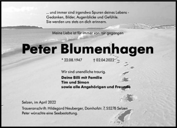 Traueranzeige von Peter Blumenhagen von vrm-trauer AZ Mainz