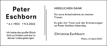 Traueranzeige von Peter Eschborn von vrm-trauer AZ Mainz