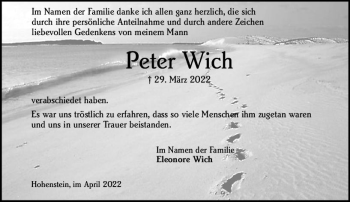 Traueranzeige von Peter Wich von vrm-trauer Wiesbadener Kurier