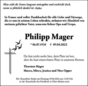 Traueranzeige von Philipp Mager von vrm-trauer Darmstädter Echo