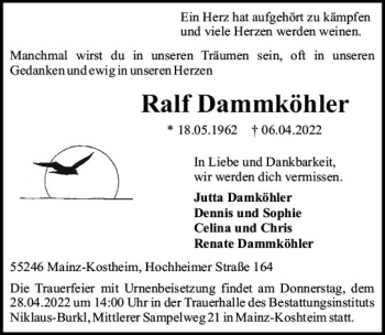 Traueranzeige von Ralf Dammköhler von vrm-trauer AZ Mainz