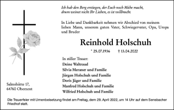 Traueranzeige von Reinhold Holschuh von vrm-trauer Odenwälder Echo