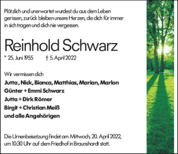 Traueranzeige von Reinhold Schwarz von vrm-trauer Darmstädter Echo