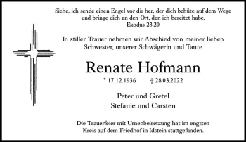 Traueranzeige von Renate Hofmann von vrm-trauer Idsteiner Zeitung