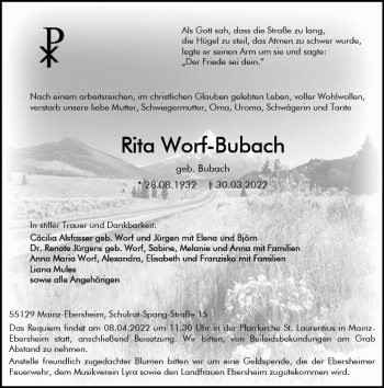 Traueranzeige von Rita Worf-Bubach von vrm-trauer AZ Mainz
