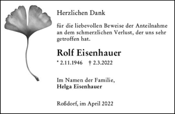 Traueranzeige von Rolf Eisenhauer von vrm-trauer Darmstädter Echo