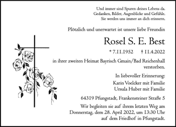 Traueranzeige von Rosel S. E. Best von vrm-trauer Darmstädter Echo