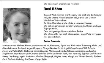 Traueranzeige von Rosi Böhm von vrm-trauer Wiesbadener Kurier