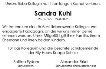 Traueranzeige von Sandra Kuhl von vrm-trauer Darmstädter Echo
