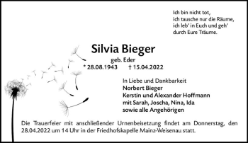 Traueranzeige von Silvia Bieger von vrm-trauer AZ Mainz
