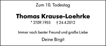 Traueranzeige von Thomas Krause-Loehrke von vrm-trauer Darmstädter Echo