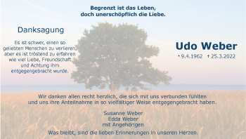 Traueranzeige von Udo Weber von vrm-trauer Hochheimer Zeitung