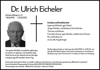 Traueranzeige von Ulrich Eicheler von vrm-trauer AZ Mainz
