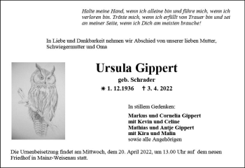 Traueranzeige von Ursula Gippert von vrm-trauer AZ Mainz