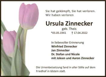 Traueranzeige von Ursula Zinnecker von vrm-trauer Idsteiner Zeitung