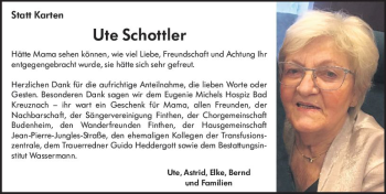Traueranzeige von Ute Schottler von vrm-trauer AZ Mainz