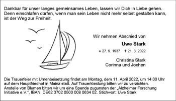 Traueranzeige von Uwe Stark von vrm-trauer AZ Mainz