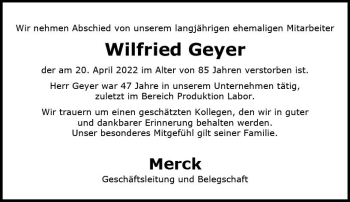 Traueranzeige von Wilfried Geyer von vrm-trauer Darmstädter Echo