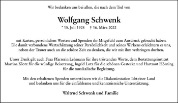 Traueranzeige von Wolfgang Schwenk von vrm-trauer Idsteiner Zeitung