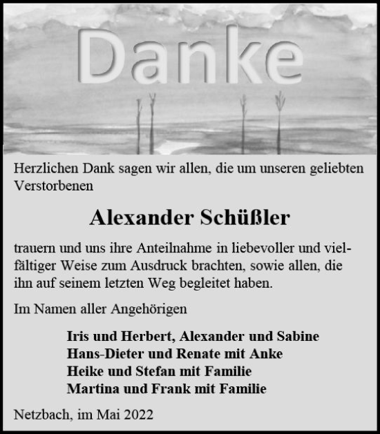 Traueranzeige von Alexander Schüßler von vrm-trauer Wiesbadener Kurier