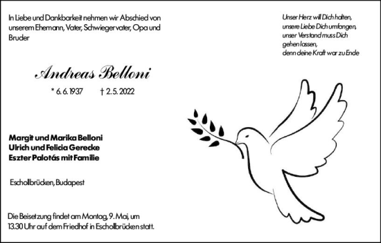 Traueranzeige von Andreas Belloni von vrm-trauer Darmstädter Echo